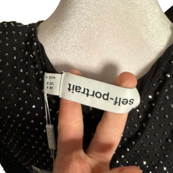 Self Portrait Mesh Rhinestone Embellished Cropped Top 0 - Picture 8 of 13